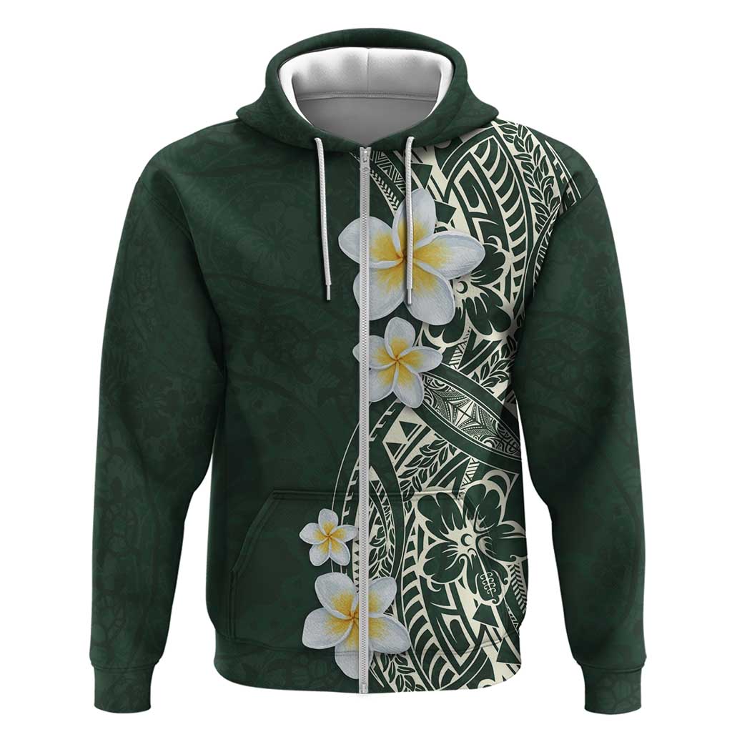 Plumeria Zip Hoodie Polynesian Tribal Frangipani Green LT03 Zip Hoodie Green - Polynesian Pride
