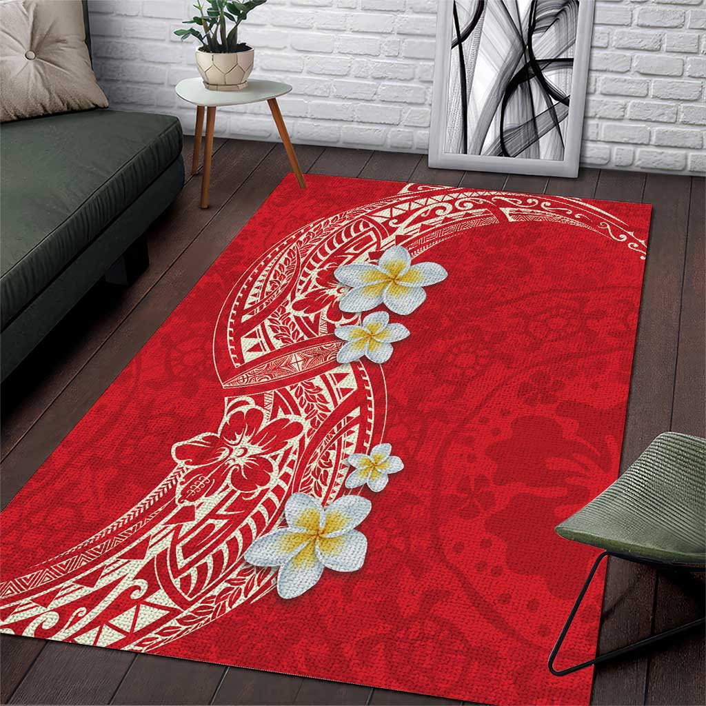 Plumeria Area Rug Polynesian Tribal Frangipani Red