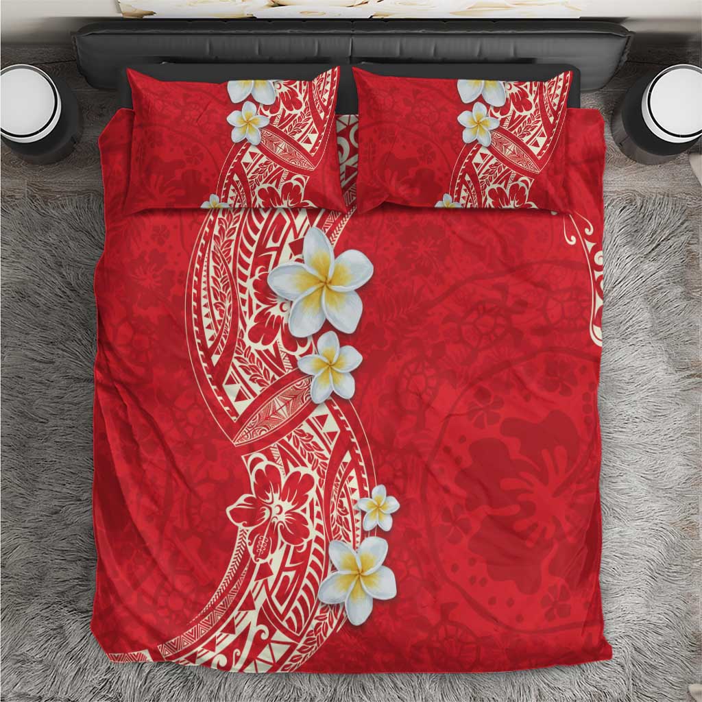 Plumeria Bedding Set Polynesian Tribal Frangipani Red LT03 Red - Polynesian Pride