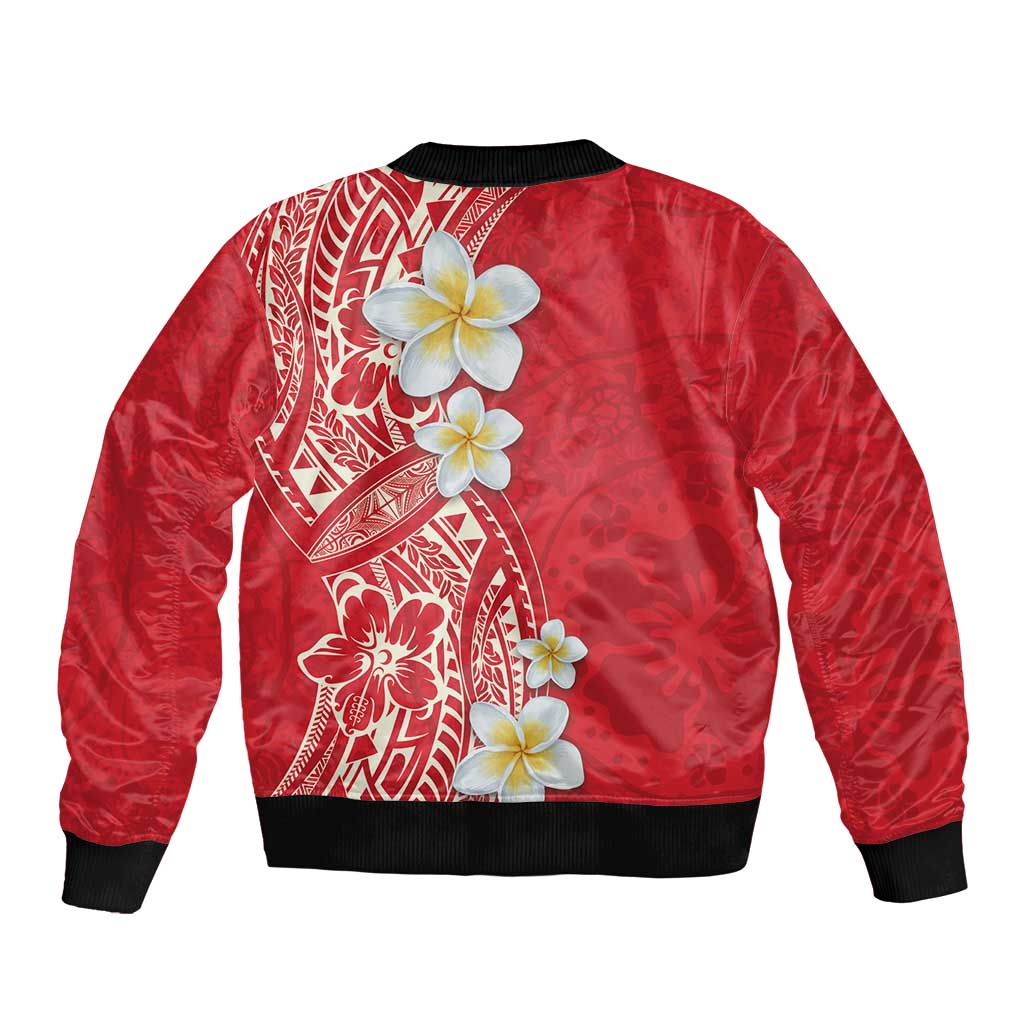 Plumeria Bomber Jacket Polynesian Tribal Frangipani Red LT03 - Polynesian Pride