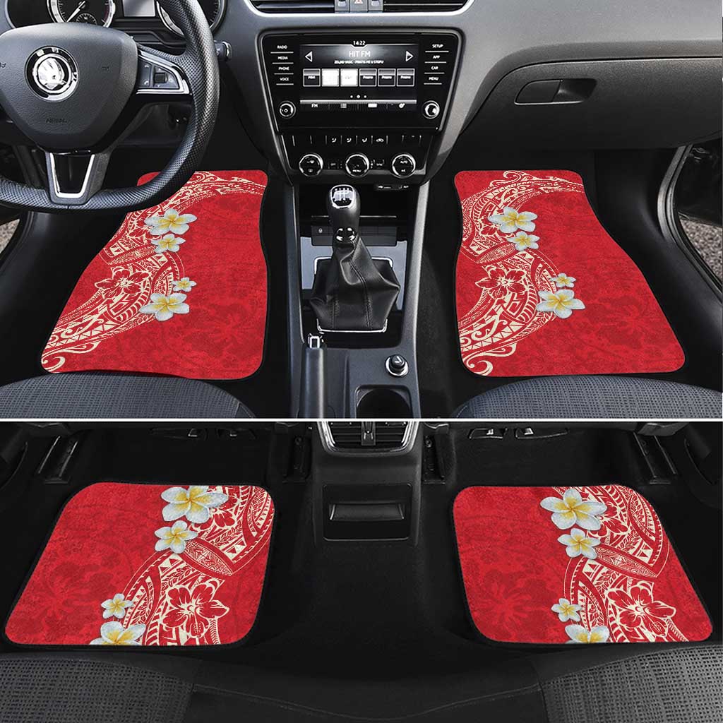 Plumeria Car Mats Polynesian Tribal Frangipani Red LT03 Set 4pcs Red - Polynesian Pride