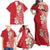 Plumeria Family Matching Off Shoulder Maxi Dress and Hawaiian Shirt Polynesian Tribal Frangipani Red