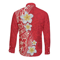 Plumeria Long Sleeve Button Shirt Polynesian Tribal Frangipani Red LT03 - Polynesian Pride