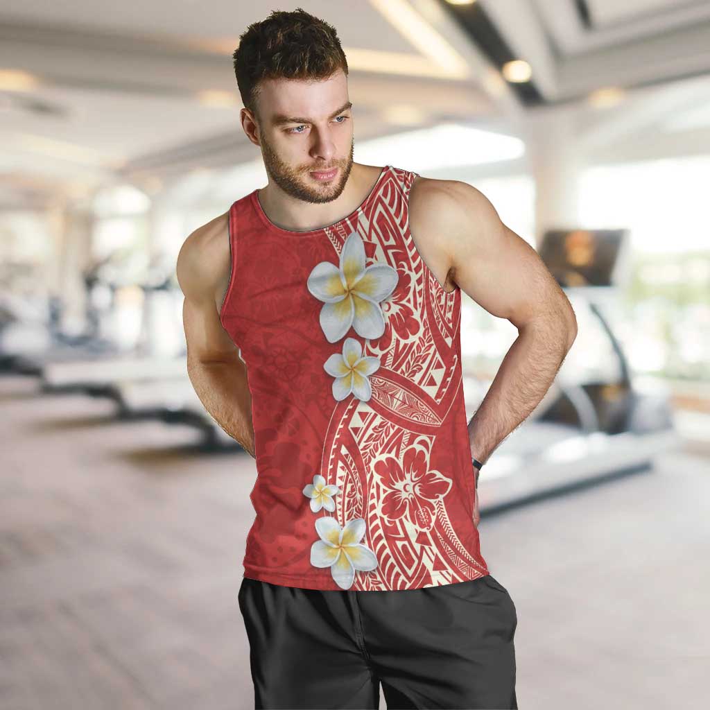 Plumeria Men Tank Top Polynesian Tribal Frangipani Red LT03 Red - Polynesian Pride