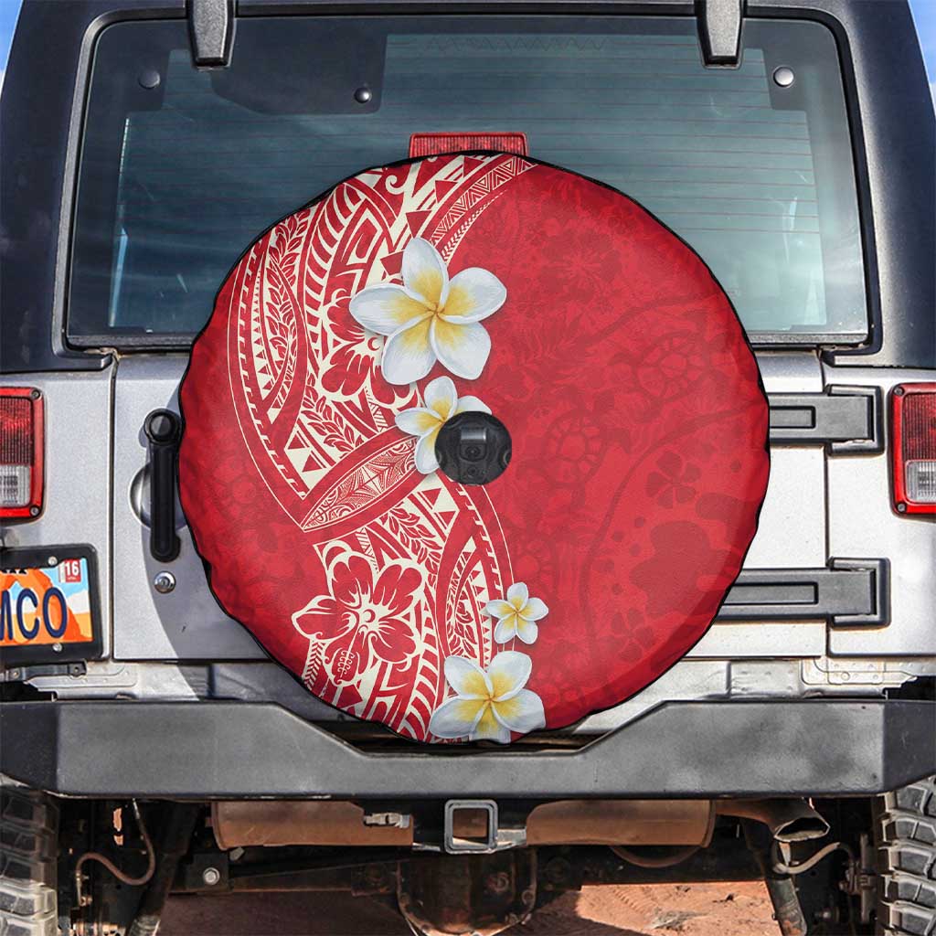 Plumeria Spare Tire Cover Polynesian Tribal Frangipani Red