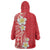 Plumeria Wearable Blanket Hoodie Polynesian Tribal Frangipani Red