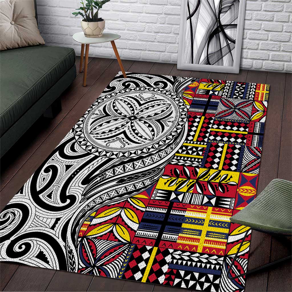 Niue Hiapo and Maori Decoration Tattoos Area Rug LT03 White - Polynesian Pride