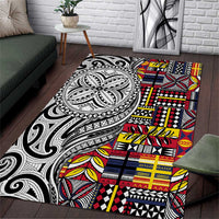 Niue Hiapo and Maori Decoration Tattoos Area Rug LT03 White - Polynesian Pride
