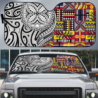 Niue Hiapo and Maori Decoration Tattoos Auto Sun Shade LT03 White - Polynesian Pride