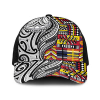Niue Hiapo and Maori Decoration Tattoos Baseball Net Cap LT03 One Size Black White - Polynesian Pride