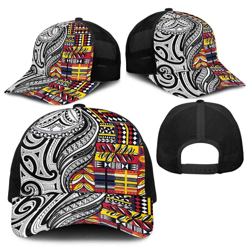Niue Hiapo and Maori Decoration Tattoos Baseball Net Cap LT03 - Polynesian Pride