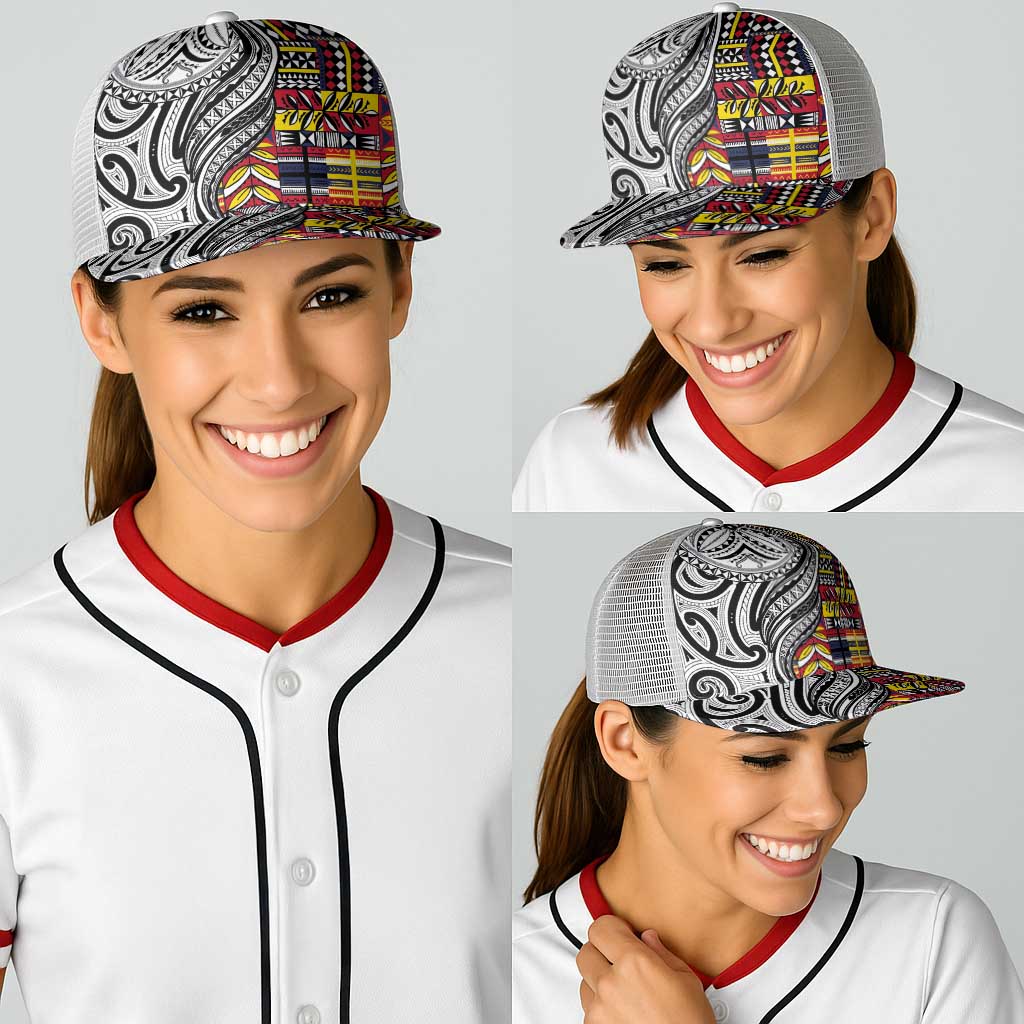 Niue Hiapo and Maori Decoration Tattoos Baseball Net Cap LT03 - Polynesian Pride