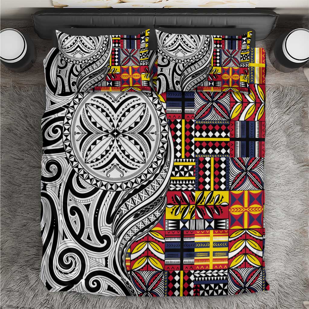 Niue Hiapo and Maori Decoration Tattoos Bedding Set LT03 White - Polynesian Pride
