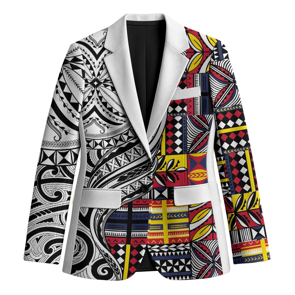 Niue Hiapo and Maori Decoration Tattoos Blazer LT03 Unisex White - Polynesian Pride