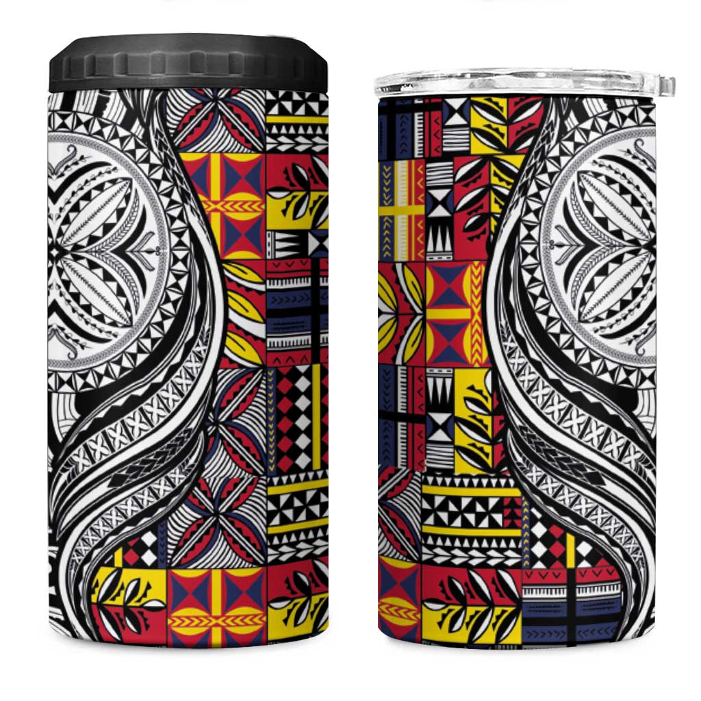 Niue Hiapo and Maori Decoration Tattoos 4 in 1 Can Cooler Tumbler LT03 One Size: 16 oz White - Polynesian Pride