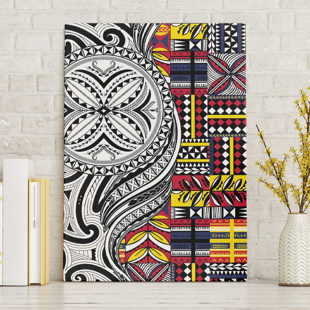 Niue Hiapo and Maori Decoration Tattoos Canvas Wall Art LT03 Without Frame White - Polynesian Pride
