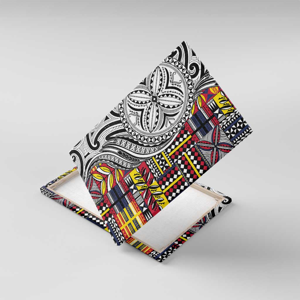 Niue Hiapo and Maori Decoration Tattoos Canvas Wall Art LT03 With Frame White - Polynesian Pride