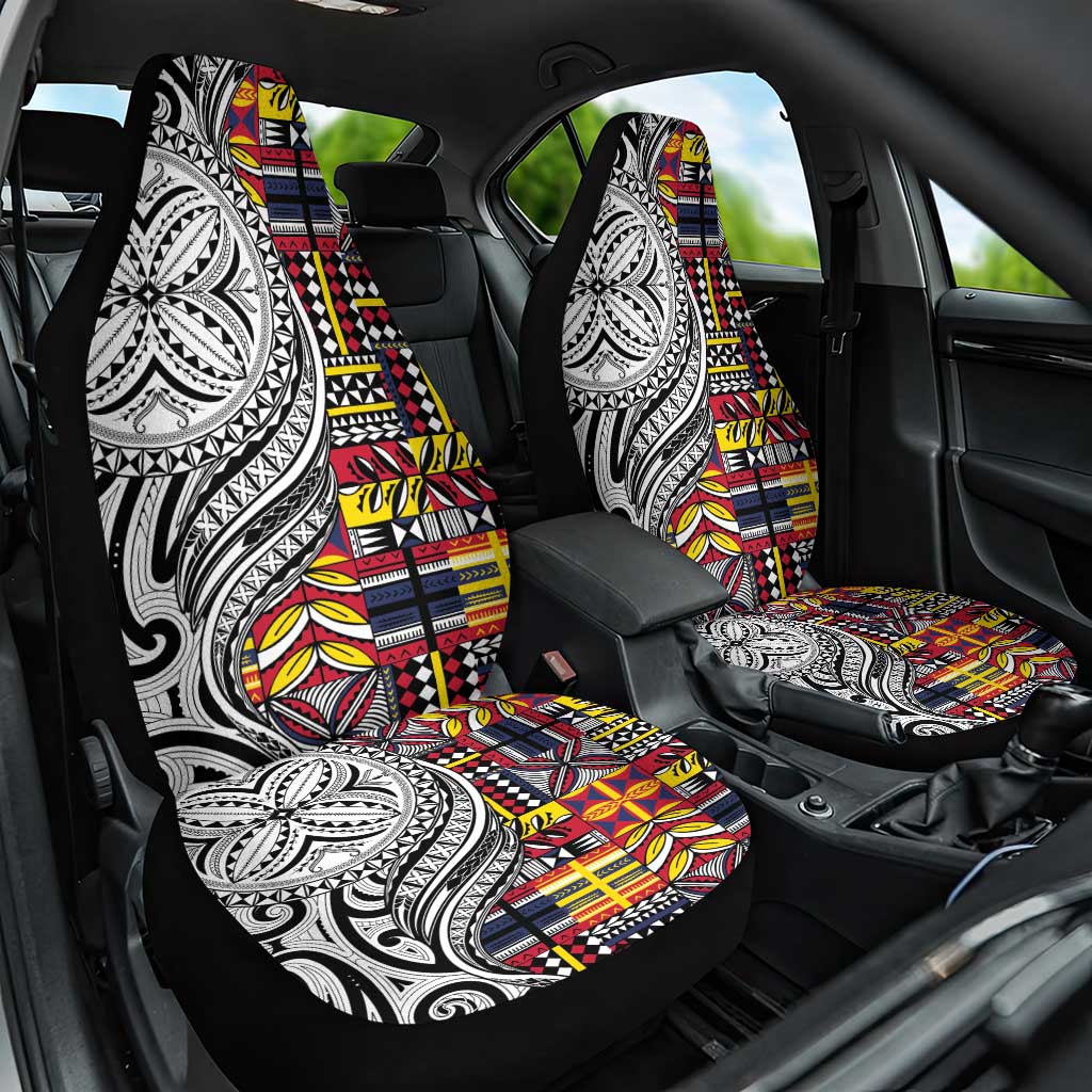 Niue Hiapo and Maori Decoration Tattoos Car Seat Cover LT03 One Size White - Polynesian Pride
