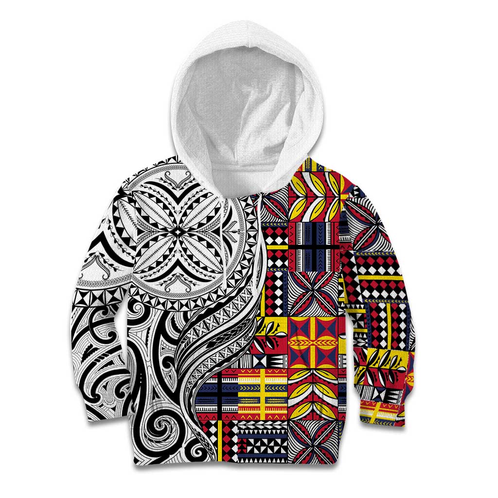 Niue Hiapo and Maori Decoration Tattoos Kid Hoodie LT03 Hoodie White - Polynesian Pride