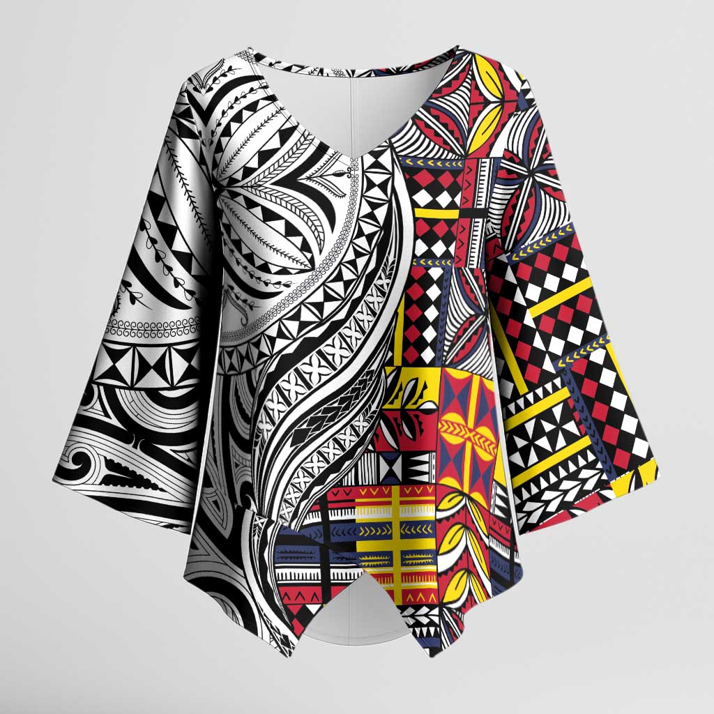 Niue Hiapo and Maori Decoration Tattoos Kimono Sleeve Blouse LT03 Female White - Polynesian Pride