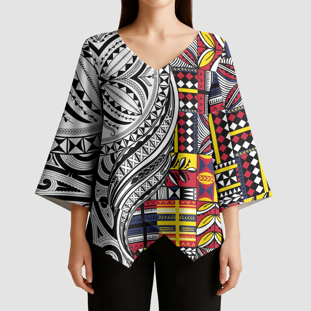 Niue Hiapo and Maori Decoration Tattoos Kimono Sleeve Blouse LT03 - Polynesian Pride