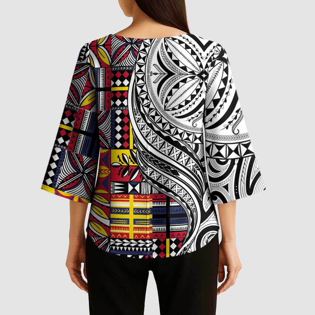Niue Hiapo and Maori Decoration Tattoos Kimono Sleeve Blouse LT03 - Polynesian Pride