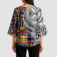 Niue Hiapo and Maori Decoration Tattoos Kimono Sleeve Blouse LT03 - Polynesian Pride