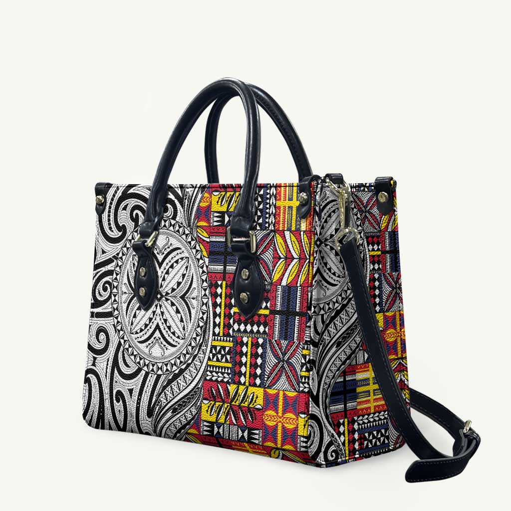 Niue Hiapo and Maori Decoration Tattoos Leather Bag LT03 White - Polynesian Pride