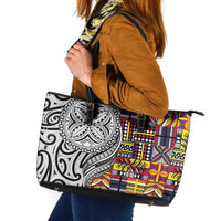 Niue Hiapo and Maori Decoration Tattoos Leather Tote Bag LT03 White - Polynesian Pride