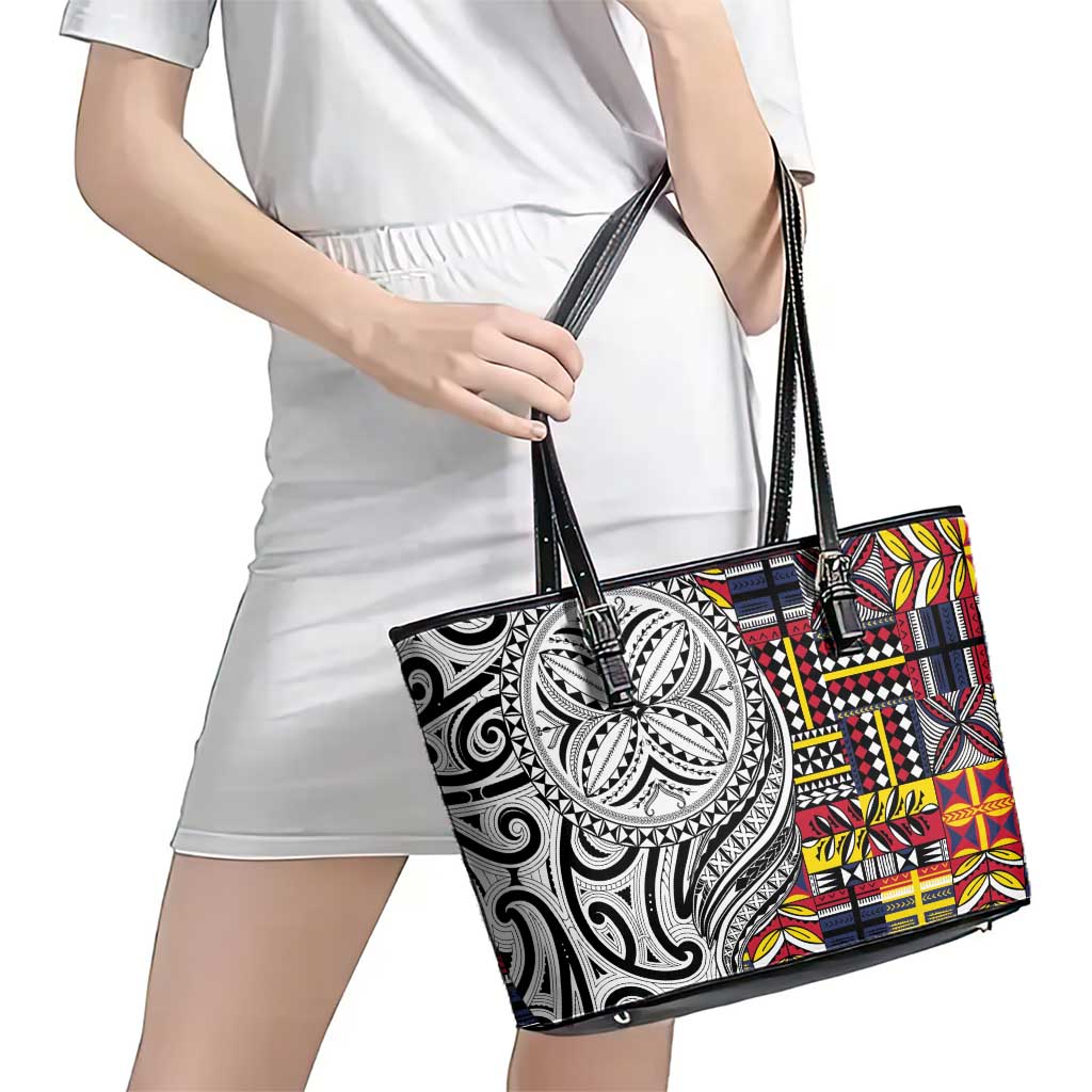 Niue Hiapo and Maori Decoration Tattoos Leather Tote Bag LT03 - Polynesian Pride
