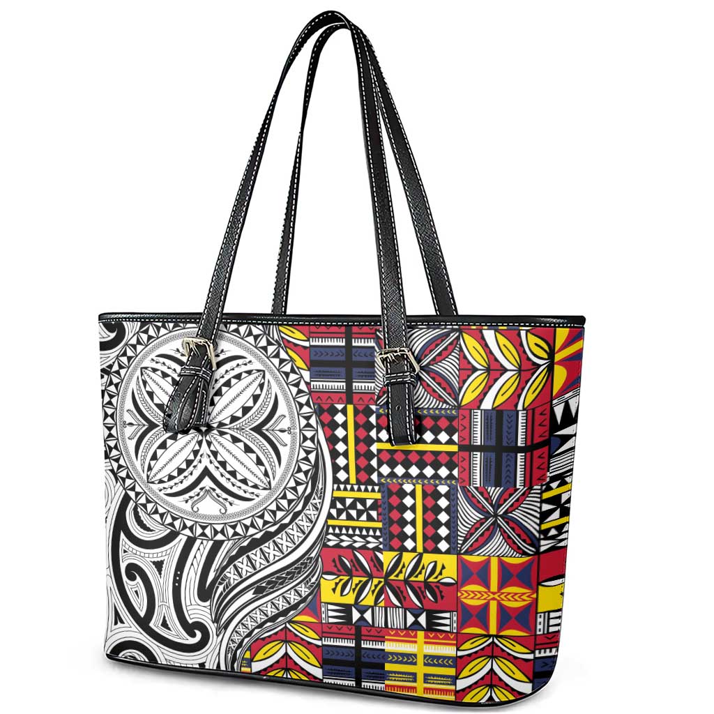 Niue Hiapo and Maori Decoration Tattoos Leather Tote Bag LT03 - Polynesian Pride