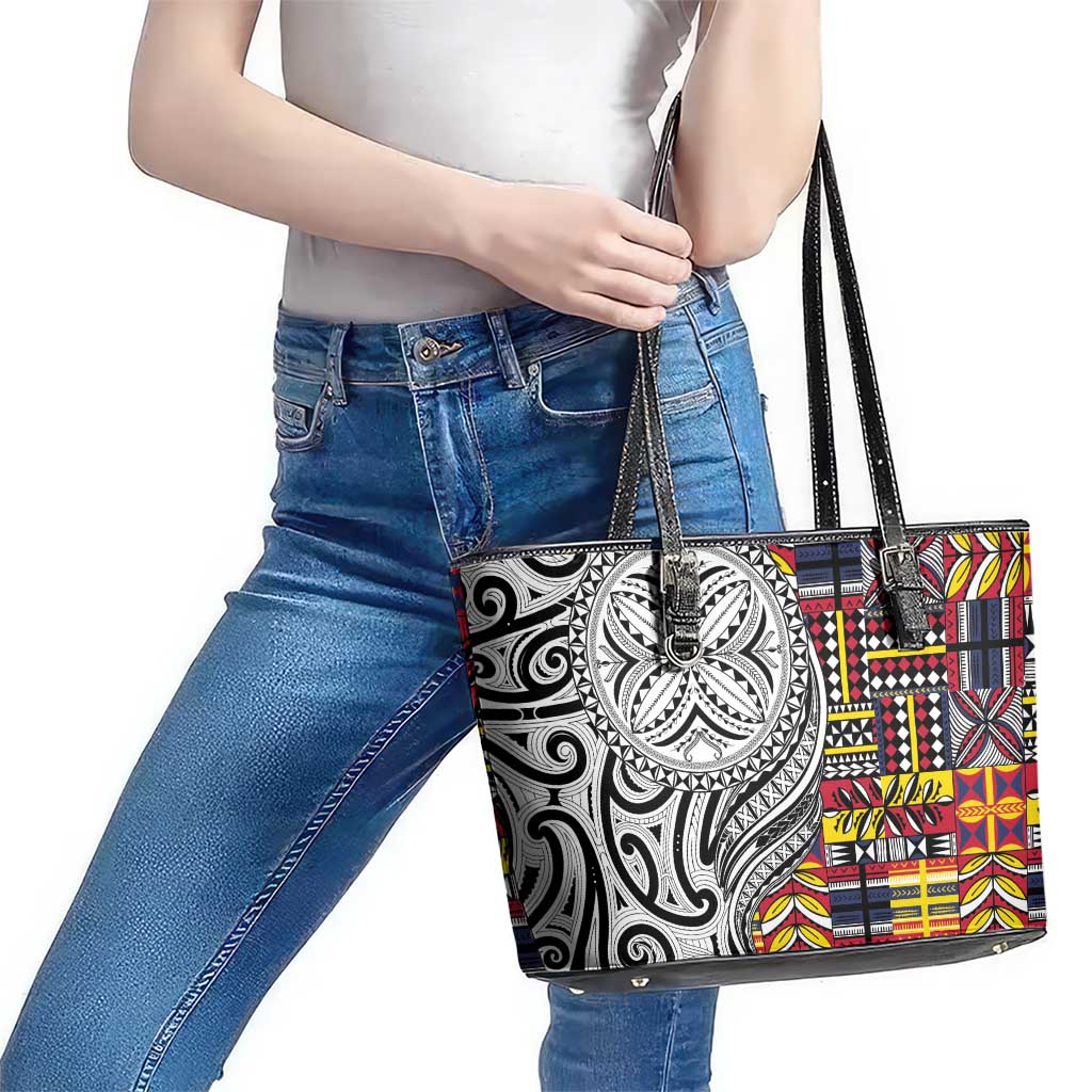 Niue Hiapo and Maori Decoration Tattoos Leather Tote Bag LT03 - Polynesian Pride