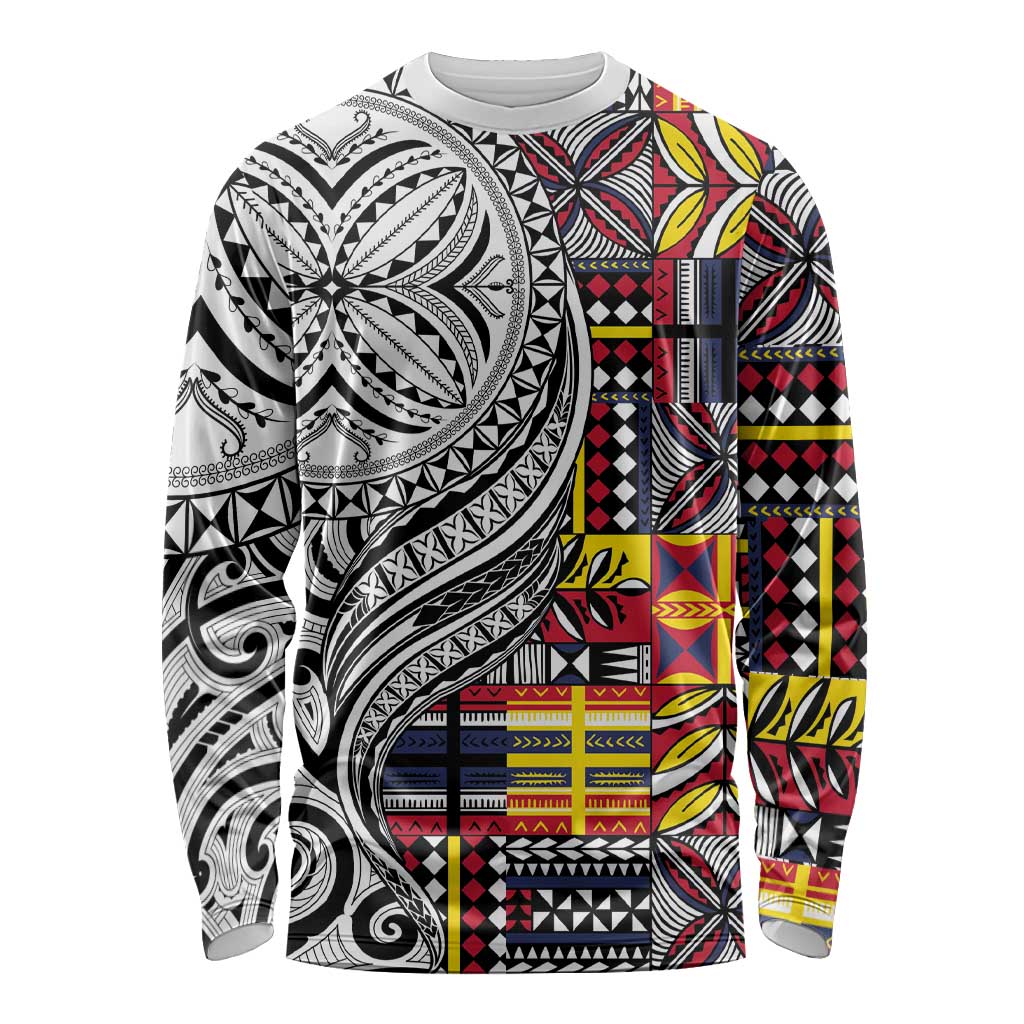 Niue Hiapo and Maori Decoration Tattoos Long Sleeve Shirt LT03 Unisex White - Polynesian Pride