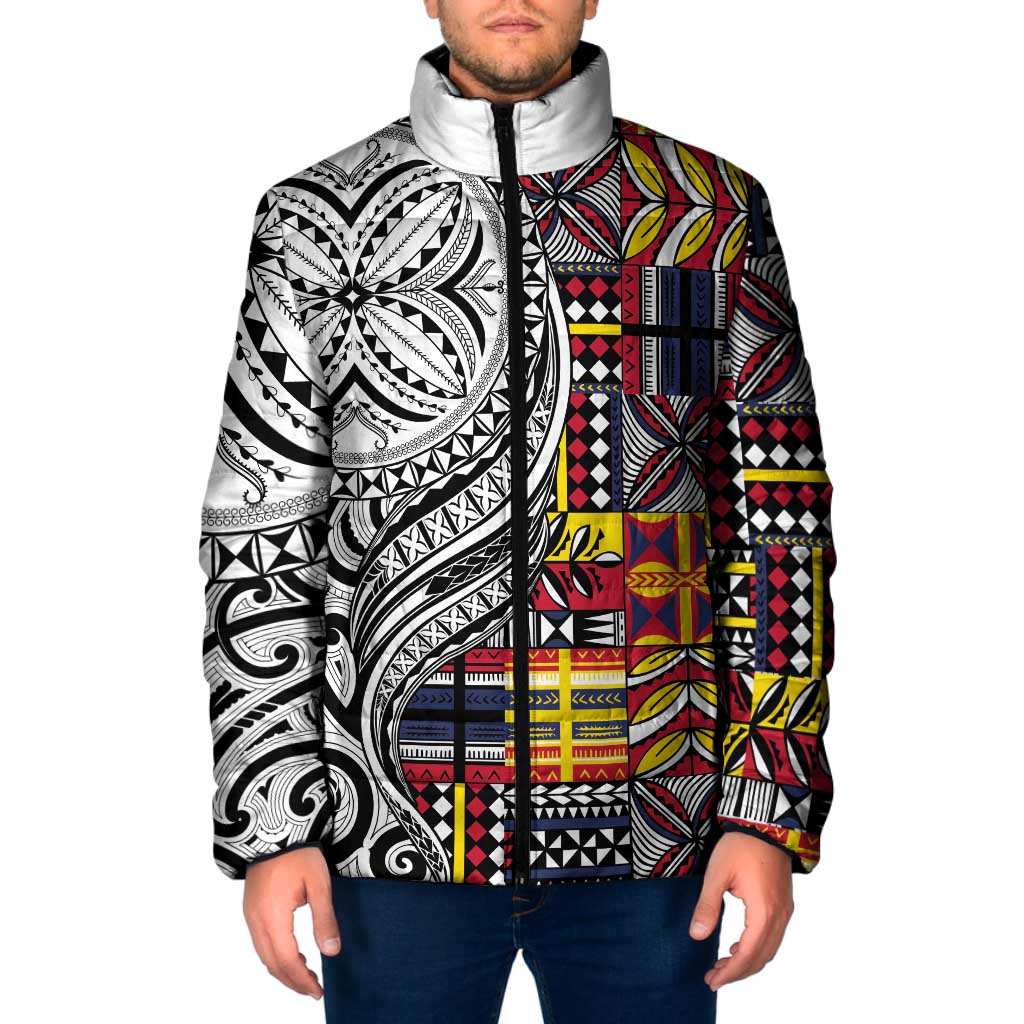 Niue Hiapo and Maori Decoration Tattoos Padded Jacket LT03 Men White - Polynesian Pride