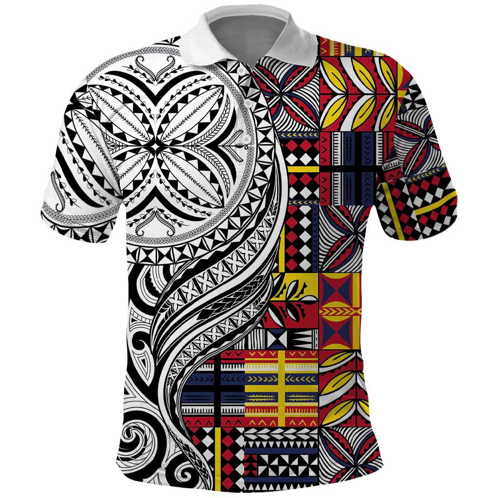 Niue Hiapo and Maori Decoration Tattoos Polo Shirt LT03 White - Polynesian Pride