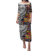 Niue Hiapo and Maori Decoration Tattoos Puletasi LT03 Long Dress White - Polynesian Pride