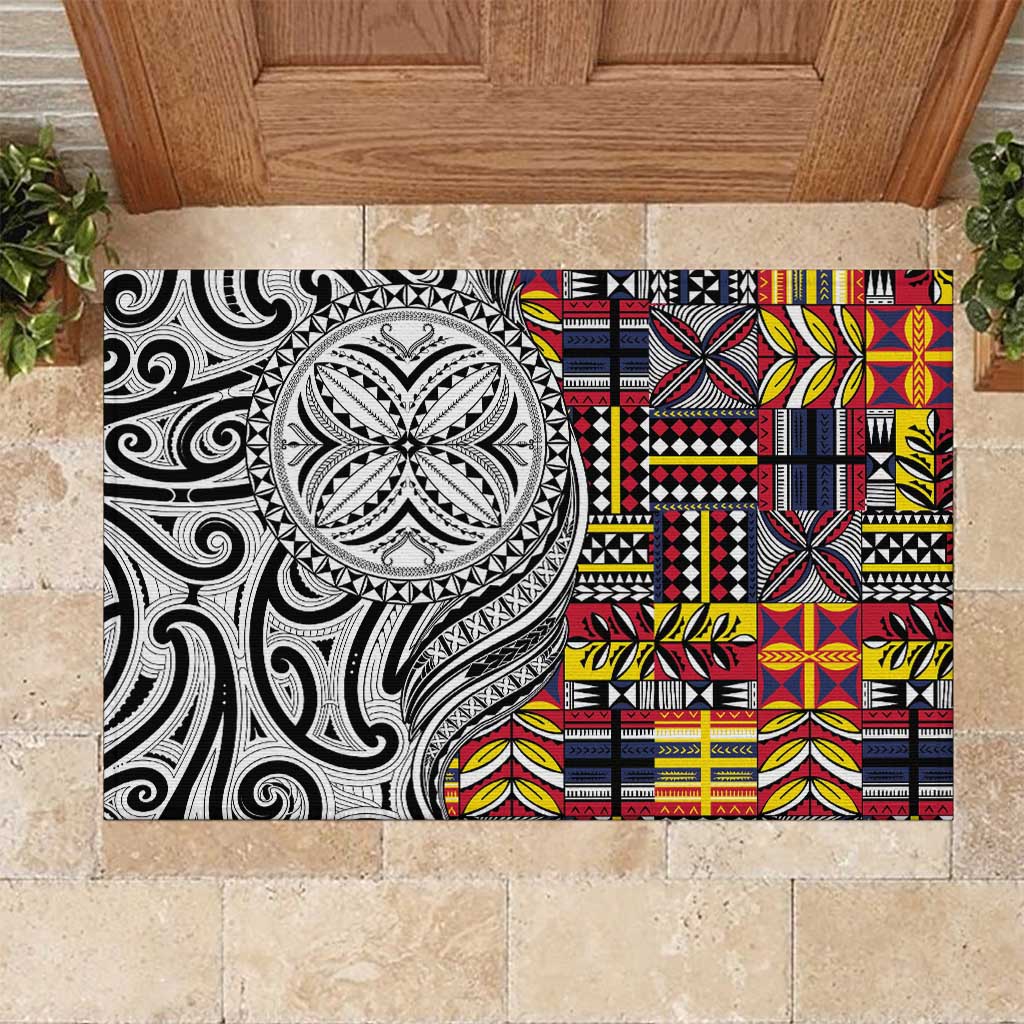 Niue Hiapo and Maori Decoration Tattoos Rubber Doormat LT03 White - Polynesian Pride