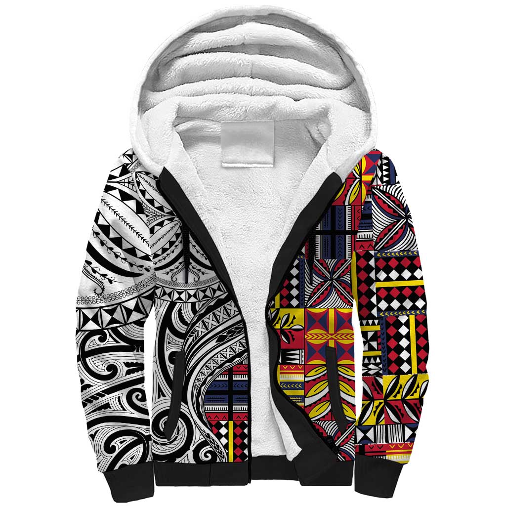 Niue Hiapo and Maori Decoration Tattoos Sherpa Hoodie LT03 Unisex White - Polynesian Pride