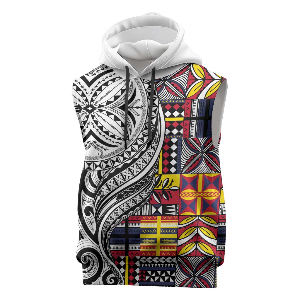 Niue Hiapo and Maori Decoration Tattoos Sleeveless Hoodie LT03 White - Polynesian Pride