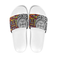 Niue Hiapo and Maori Decoration Tattoos Slide Sandals LT03 White - Polynesian Pride