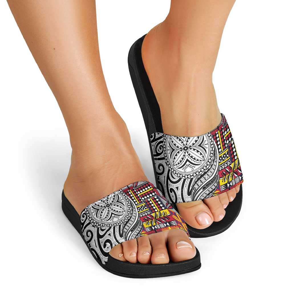 Niue Hiapo and Maori Decoration Tattoos Slide Sandals LT03 - Polynesian Pride
