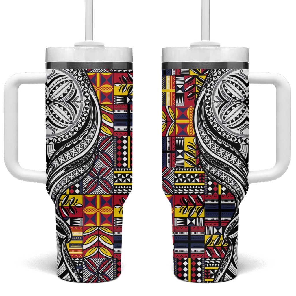 Niue Hiapo and Maori Decoration Tattoos Tumbler With Handle LT03 One Size: 40 oz White - Polynesian Pride