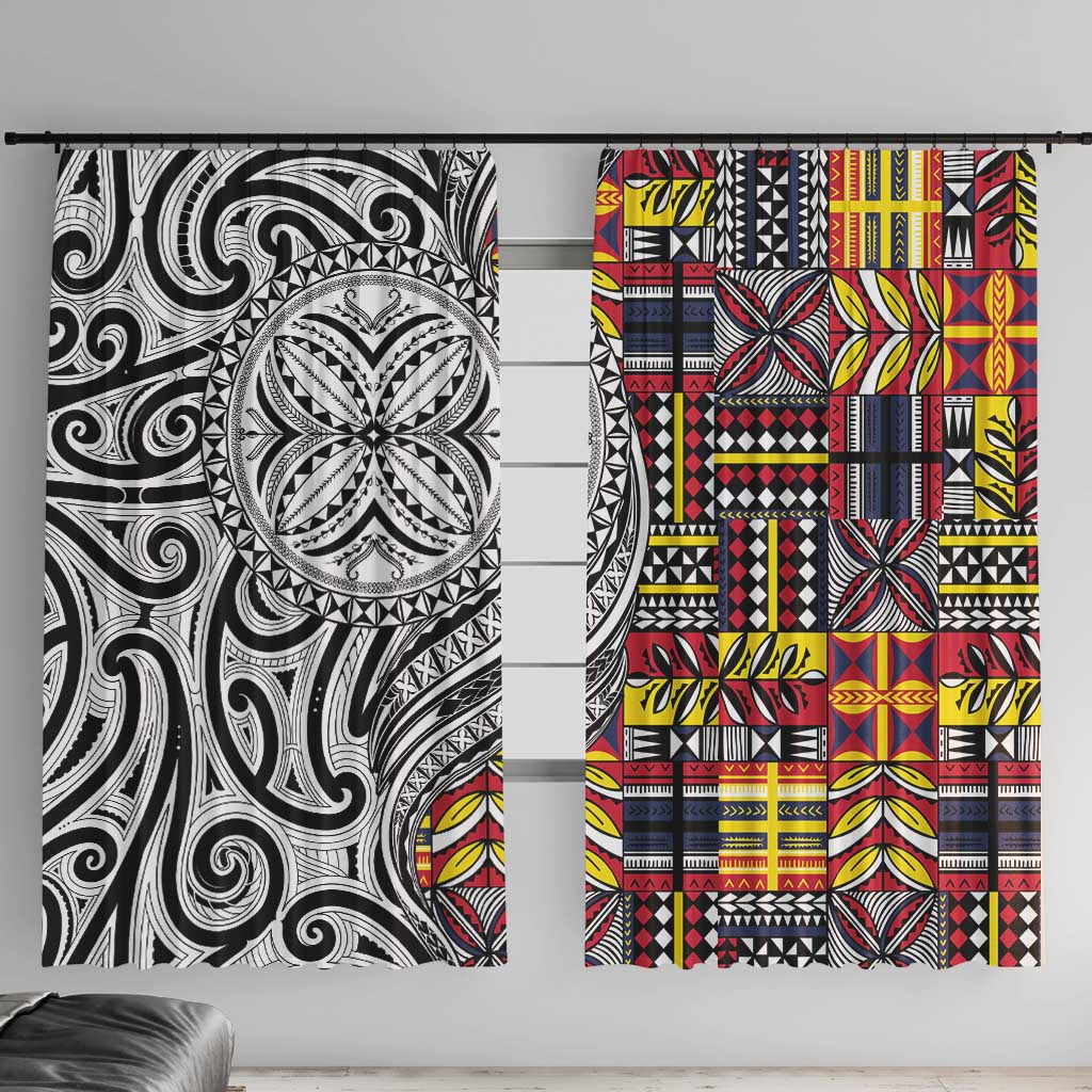 Niue Hiapo and Maori Decoration Tattoos Window Curtain LT03 With Hooks White - Polynesian Pride