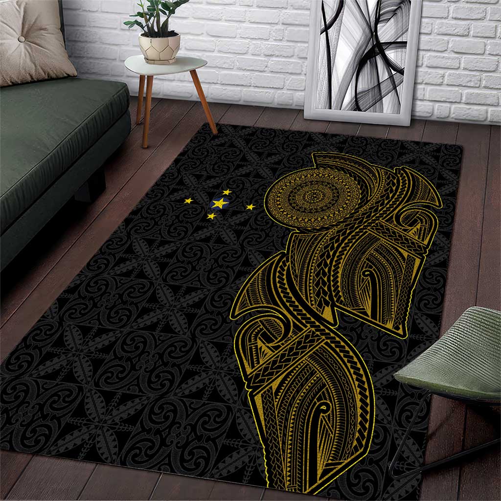 Niue Polynesian Hiapo Tattoo Art Area Rug Half Style Black Gold Color LT03 Black - Polynesian Pride