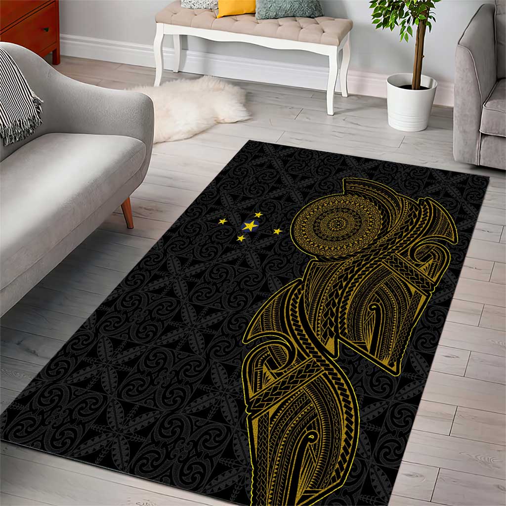 Niue Polynesian Hiapo Tattoo Art Area Rug Half Style Black Gold Color LT03 - Polynesian Pride