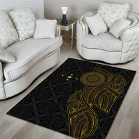 Niue Polynesian Hiapo Tattoo Art Area Rug Half Style Black Gold Color LT03 - Polynesian Pride