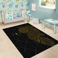 Niue Polynesian Hiapo Tattoo Art Area Rug Half Style Black Gold Color LT03 - Polynesian Pride