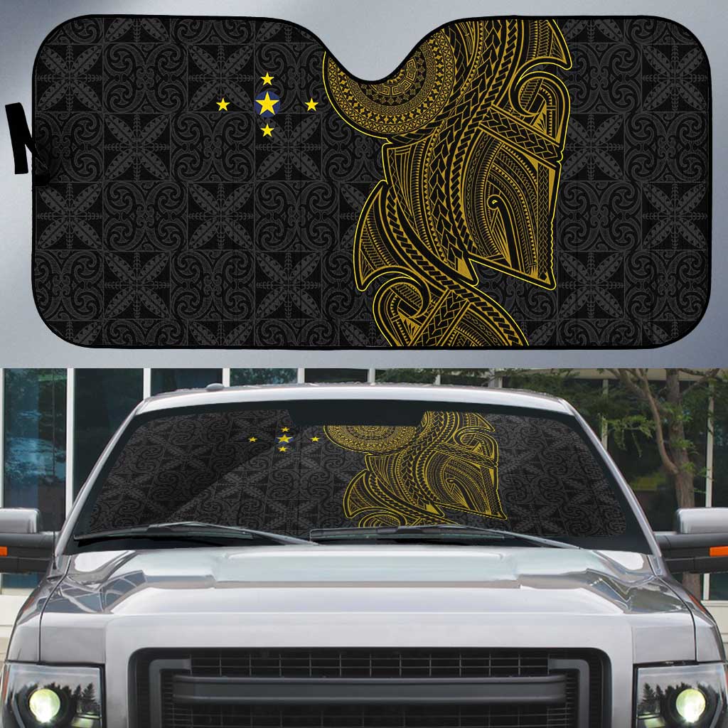 Niue Polynesian Hiapo Tattoo Art Auto Sun Shade Half Style Black Gold Color LT03 Black - Polynesian Pride