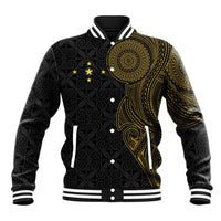 Niue Polynesian Hiapo Tattoo Art Baseball Jacket Half Style Black Gold Color LT03 Unisex Black - Polynesian Pride
