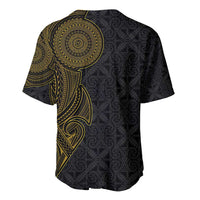 Niue Polynesian Hiapo Tattoo Art Baseball Jersey Half Style Black Gold Color LT03 - Polynesian Pride
